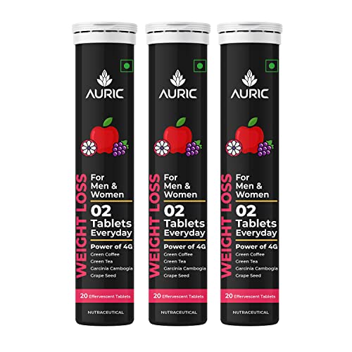 Auric Get Slim Effervescent | 60 Tablets Power of Green Coffee, Green Tea, Grape Seed & Garcinia Cambogia | For Men & Women