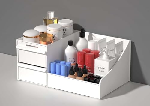 Darkpyro New Cosmetic Organizer,Make up box, Drawers Storage Plastic Stationary Box (pack of 1) White