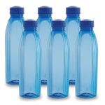 CELLO Crystal PET Bottle | Leak proof and Break proof | Perfect for staying hydrated at the school,college, work, gym and outdoor adventures Water Bottle | 1000ml X 6 | Blue