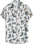 Leriya Fashion Shirt for Men | Tropical Leaf Printed Rayon Shirts for Men | Preppy Short Sleeves | Spread Collared Neck | Perfect for Outing | Beach | Camp Wear Shirt for Boys (X-Large, White-Green)