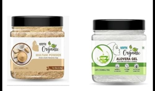 Expert Foods Pure Multani Mitti Powder 400gm & Aloe Vera Gel 400gm (Face/Hair/Skin) Pack Of 2