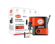 Woscher 1610 Portable Mini Tyre Inflator with Storage Bag, Car Tyre Inflator Pump with Large Analogue Display & Built-in LED Light, 12V DC 100 PSI Tyre Air Pump for Bike, Cycle, Scooter & Car, Black