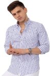 U-TURN Men’s Cotton Solid Formal/Semi Formal Slim Fit Shirt (White-Blue, X-Large)