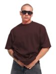 LEOTUDE Men’s Oversized Half Sleeve Round Neck Cottonblend Tshirt (FS49_Plain_RED_BLK_P_Brown_M)