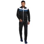 Nivia Colorblock Polyester Zipper Tracksuits for Men/Full Sleeve Running & Sports Tracksuits-Black/Light Blue/White(Large)