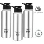 Pigeon by Stovekraft Inox hydra 700ml pack of 3 Stainless Steel Drinking Water Bottle 700ml Flipper Cap- Silver (1 year Warranty)