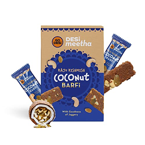 GO DESi Kaju Kishmish Coconut Barfi, 400 Grams Burfi, Gift for Sister and Brother, Indian Sweets Gift Pack, Individually Wrapped Burfi, Desi Meetha, Dry Fruits Sweet, Cashew Nuts Raisin bar, Sweets Indian Mithai