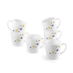 CELLO Ricca Mug 6 Pcs Set | Cups for Tea,Coffee,Espressoc| Thermal Resistant | Light Weight | Ideal Gifting Option | Blooming Daisy | 100ml