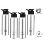 Pigeon by Stovekraft Inox hydra 700ml pack of 4 Stainless Steel Drinking Water Bottle 700ml Flipper Cap – Silver (1 year Warranty)