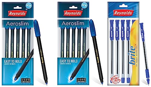 Reynolds AEROSLIM BP 5 CT POUCH – (PACK OF 2) | BLUE | 0.7mm Tip Size & Reynolds BRITE BP 5 CT BAG – BLUE | 0.7mm Tip Size