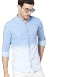 Dennis Lingo Men’s Cotton Full Sleeves Cotton Denim Solid Casual Shirt with Mandarin Collar (Light Blue, S)
