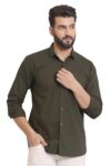 FILO HEVIS Pure Cotton Fabric |Regular Fit | Casual Shirt | Solid | Full Sleevs | Office Dark Green