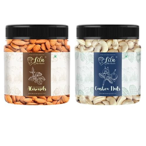 LILA DRY FRUITS 100% Natural Premium Dried, Nutritious & Delicious Cashew & California Almonds Jar Pack 500gms each(1000gms total) | Premium Badam Giri & Kaju | High in Fiber & Boost Immunity
