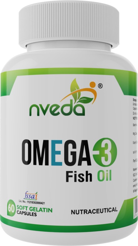 Nveda Omega-3-Fish-Oil 1000mg For Men & Women, Omega 3 fatty-acid 60 Capsules with 180mg EPA-DHA 120mg for Healthy Heart, Eyes, Brain & Joints – Pack of 1