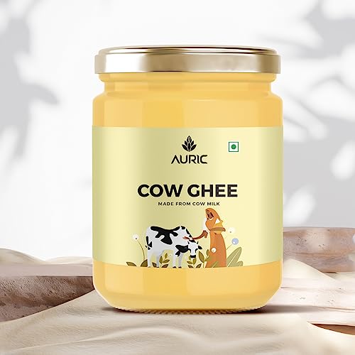 Auric Bilona Cow Ghee 1L Glass Jar- Pure and Natural Desi Ghee – Traditional Curd-Churned – Premium Artisanal Desi Ghee – Diet Friendly with Rich Taste