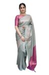 SGF11 Women’s Kanjivaram Soft Lichi Silk Saree With Blouse Piece (Grey Purple)