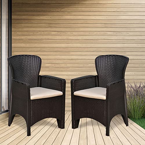 Nilkamal Breeze One Seater Plastic Sofa Chair with Cushion |Dining Room| Bedroom |Living Room |Office – Outdoor – Garden |100% Polypropylene Sofa | Set of 2, Brown