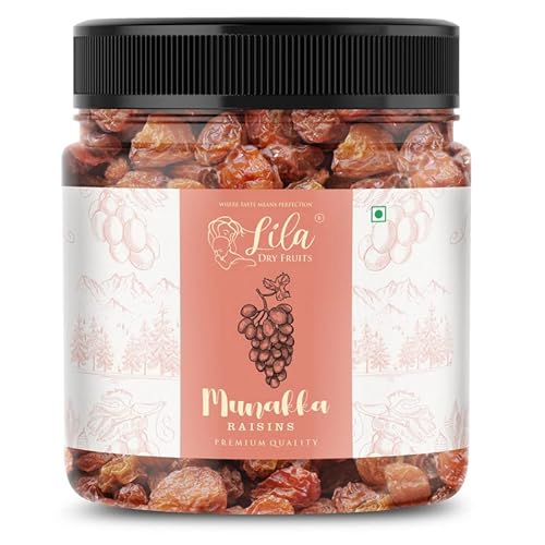 LILA DRY FRUITS Afghani Munakka Raisins| Abjosh Kishmish (with seeds)| Munka Dry Fruits |Delicious & Healthy Snack |High in Antioxidants, Naturally Sweet & tasty| Jar Pack 500gm