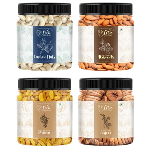 Lila Dry Fruits Combo (250 Gms x 4) Jar pack | Premium DryFruits Cashew Almond Fig Raisin | Daily Snacks for Healthy Diet | Rich in Protiens Minerals | Nutritious & Delicious Kaju Badam Anjeer Kishmis