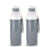 CELLO Puro Funtron 600 | Outer Plastic Body and Polyurethane Insulation | Easy Carry Wrist Belt | Keeping Content Cold for Long | 550ml | Set of 2, Pastel Grey