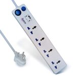 MICROTEK Spike Guard With Usb Charger, 1.5M Extension Cord, 4 Sockets (6A, 1500W) With 1 Switch, 5 Volts, White