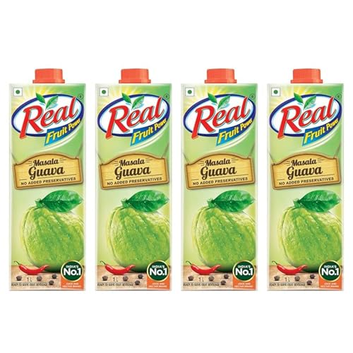 Real Masala Guava Fruit Juice-1L (Pack of 4) | No Added Preservatives, No Artificial Colours & Flavours | Goodness of Best Guavas with Chatpata Masala | Daily Dose of Fruit Nutrition | Tasty, Refreshing & Energizing Fruit Drink