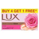 LUX Even Toned Glow|Buy 4 Get 1 Offer|Rose & Vitamin E Bathing Soap|For Glowing Skin| Beauty Soaps|150 g