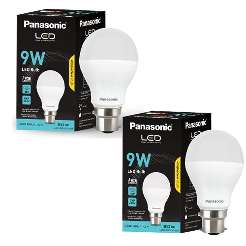 Panasonic 9 Watt LED Bulb, B22 Base 9W Bulb Light for Home, 25000+ BH with 1 Year Warranty, 6500K Cool Day Bulb (Pack of 2)