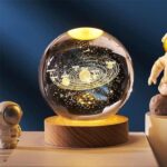 Perpetual 3D Crystal Ball Night Light, 2.4 inch Galaxy Crstal Ball Light Lamp with Wooden Base, Solar System Night Lamp for kids Room, Bedroom, Home Decoration Lights