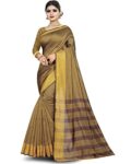 HITHROW Women Soft Cotton Silk Banarasi Saree for women Under 300 2022 Beautiful saree free size with blouse piece(MONIKA PALLU MUSTRED)