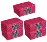 Perpetual Saree Organizer For Wardrobe – Foldable Saree Covers With Zip, Multipurpose Storage Bag For Suit, Lehanga, Dress Packing With Transparent Window Pack of 3 (RDkc)