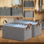 SITTELLA 2 Pieces Foldable Wardrobe Organizer with Durable Handle, Stuff Storage Box Closet Drawer Organizers for Clothes, Toys, Books, Blanket etc. (Grey)