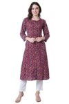 YUVVIK Women Stylish Cotton Printed A-LIne Kurti Gold Button
