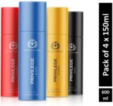 THE MAN COMPANY Privilege Intense , Legend, Bold & Active Deodorant Spray – For Men(600 ml, Pack of 4)