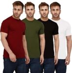 London Hills Solid Men Half Sleeve Round Neck Rust Red, Olive Green, Black, White Regular Fit T-Shirts Combo (Pack Of 4), Medium
