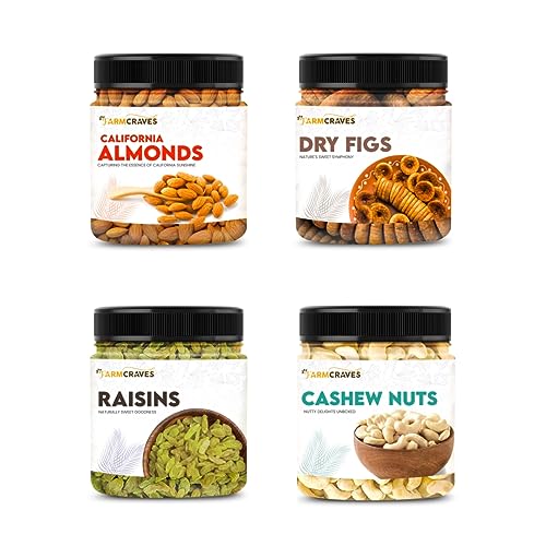 FARMCRAVES Premium Dry Fruits Combo Pack (1Kg) | Whole Almond (250g) + Cashew (250g) + Raisin (250g) + Anjeer/Fig (250g) |250g | Healthy Dry Fruit Snack Combo