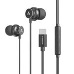 Ambrane Type C Wired Earphones with in-line Mic for Clear Calling, 1.2M Cable, 10mm Dynamic Drivers for BoostedBass, Control Buttons for iPhone 15, Samsung & Type C Devices (Stringz 38C, Black)