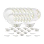 La Opala Diva Classique Collection Opal Glass Crockery | for Family of 6 | Dinner Set 33 pcs Citron Weave | Plates & Bowls for Dining | Microwave Safe | 100% Vegetarian | Extra Strong | White