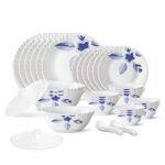 Larah by Borosil Morning Glory Silk Series Opalware Dinner Set |35 Pieces for Family of 6|Microwave & Dishwasher Safe |Bone-Ash Free|Crockery Set for Dining & Gifting|Plates & Bowls|White,Floral