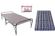 PS PARVESH SMART Stainless Steel Metal Niwar Folding Bed With Pillow And Mattress (Combo) 3.5 Ft X 6 Ft, Twinxl, Multicolour