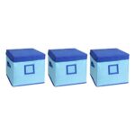 Amazon Brand – Solimo Square Fabric Storage Box with Lid, Set of 3, (Medical Blue and R. Blue, Medium)