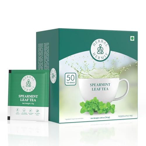 Herbal Hermit Spearmint Tea – 25 Tea Bags, Caffeine Free Herbal Tea, Instant Tea for Beneficial for PCOS, Hormonal Imbalance, Unwanted Facial Hair – Tea Bags 25 pieces