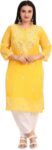 Handwork Chikankari Women Chikan Embroidery A-line Kurta(Yellow)