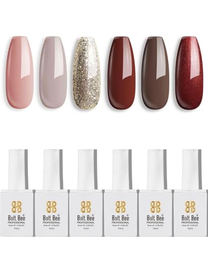 SEVEN STROKES By Bolt Bee 6 Pcs 15Ml Gel Nail Polish Glitter Finish Nail Polish Soak Off UV Led Nail Gel Polish Nail Art Starter Manicure Salon DIY At Home, 0.5 Oz. (107+6+101+62+8+65)