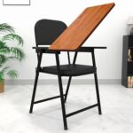 Honey Touch Folding Wrought Iron Chair with Cushion & Adjustable Writing Pad Multipurpose Ergonomic Design (with Tablet)