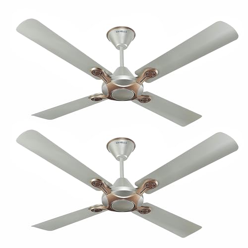 Havells 1200mm Leganza ES 4B Ceiling Fan | Best fan in 4 Blade, Premium Finish Deco. Fan, High Air Delivery | Energy Saving, 100% Pure Copper Motor, 2 Year Warranty | (Pack of 2, Pearl White Silver)