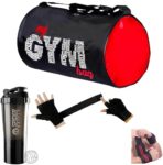 Madhubala Gym Bag with Spider Bottle and Wrist Support & Gym Gloves Home Kit (Multicolor)