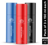THE MAN COMPANY Privilege Intense, Active & Bold Deodorant Spray – For Men(450 ml, Pack of 3)
