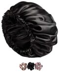 Matrix Satin Silk Adjustable Hair Bonnet Cap for Frizzy Hair (Black)