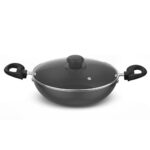Preethi Daily Collection Non Stick Kadai 24 cm, with Glass Lid, 5 Star Non Stick Effect, Grey